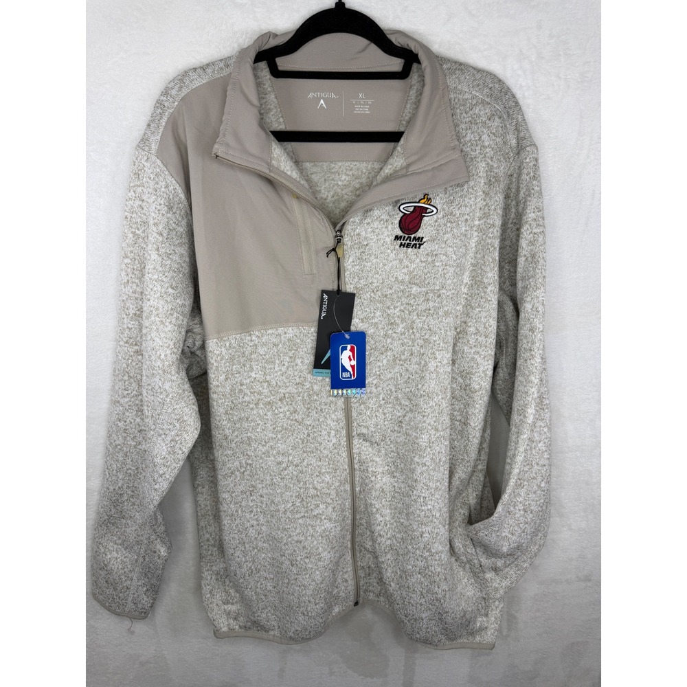 NWT Antigua Miami Heat NBA Fortune Full Zip Jacket Oatmeal Heather‎ Mens XL